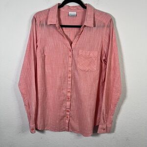 Columbia Womens Large Outdoor Hiking Roll Tab Long Sleeve Button Front Shirt